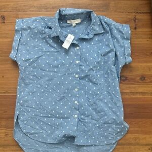 NEW LOFT Chambray Polka Dot Blouse